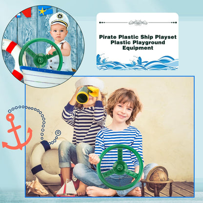 Playground Accessories Swingset Plastic Pirate Ship Steering Wheel Safety Handles Telescope for Kids Outdoor Playground Treehouse Jungle Gym Accessories (4 Pcs- Green,Yellow Set)
