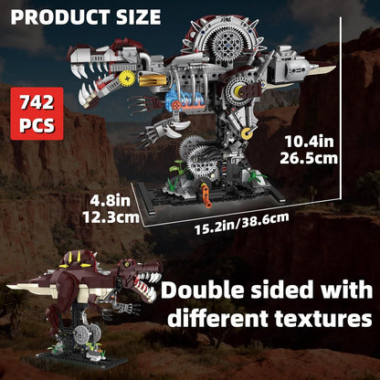 Mechanical T-Rex Dinosaur Building Set with Lights, Rotatable Components & Display Stand, STEM Building Toy for Boys 8-14, Home Office Decor for Adults, Mechanical Enthusiasts (730PCS)
