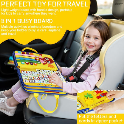 Esjay Toddler Busy Board Montessori Toys for Boys Girls, Sensory Book Educational Activities for Learning Fine Motor Skills, Birthday Gifts for Toddlers, Travel Toys for Airplane Car, White Dinosaur