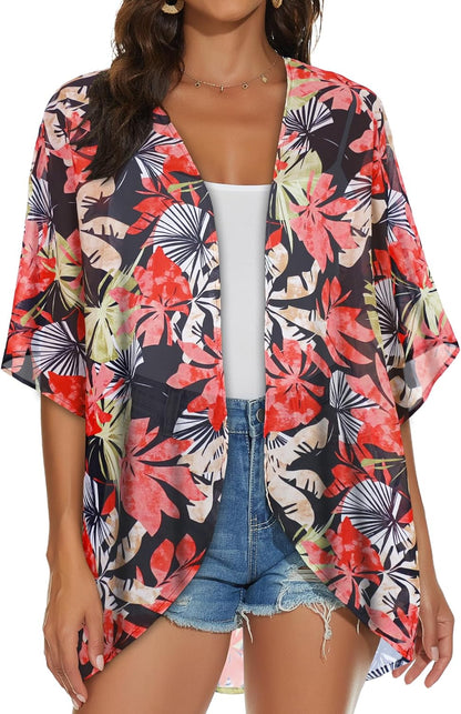 Womens Kimono Cardigans Beach Cover ups Swimwear Puff Sleeve Loose Casual Summer Tops 2026