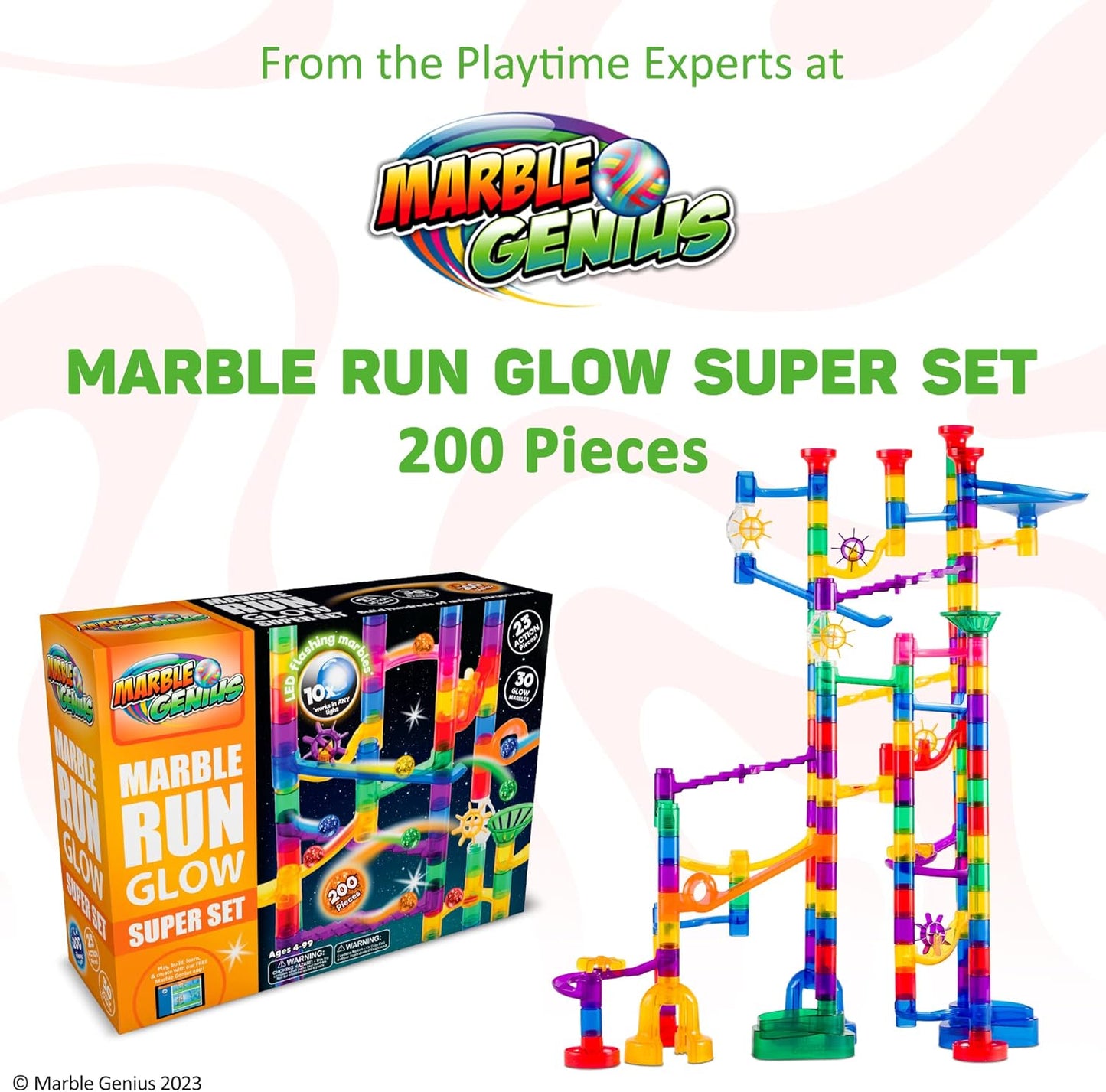 Marble Genius Marble Run Race Track - 300-Piece Multicolor Glow Extreme Set - STEM Building Toy & Marble Race Set for Kids Ages 4+