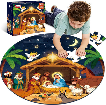 Sitodier Nativity Scene Puzzles for Kids Age 3-5 and 4-6, 48pcs Nativity Large Floor Jigsaw Puzzle Educational Toys Easter Birthday Gift for Toddlers Boys Girls Ages 3 4 5 6 Years Old