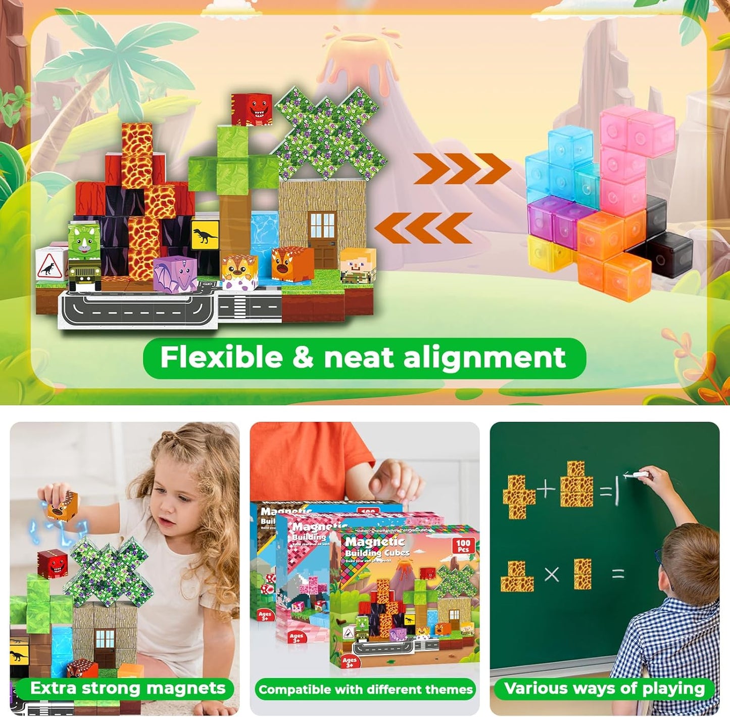 Goody King Magnetic Blocks |100PCS Magnetic Building Blocks Magic‘s House Magnetic Cube,Magnetic Blocks for Kids Ages 3-10,STEM Montessori Stacking Toy, Sensory Tiles Building Birthday for Toddlers
