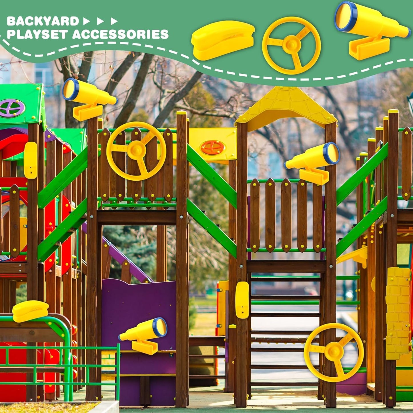 Playground Accessories Swingset Steering Wheel Plastic Telescope Telephone Swingset Phone Toy for Kids Outdoor Playground Backyard Treehouse