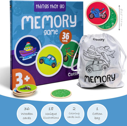 Montessori-Inspired Wooden Matching Game for Toddlers 2-4 Years - Durable, Scratch-Resistant 36 Card Set, Includes Carry Bag - Memory Game for Toddlers 2-4 Years - Cognitive Verbal Skills Development