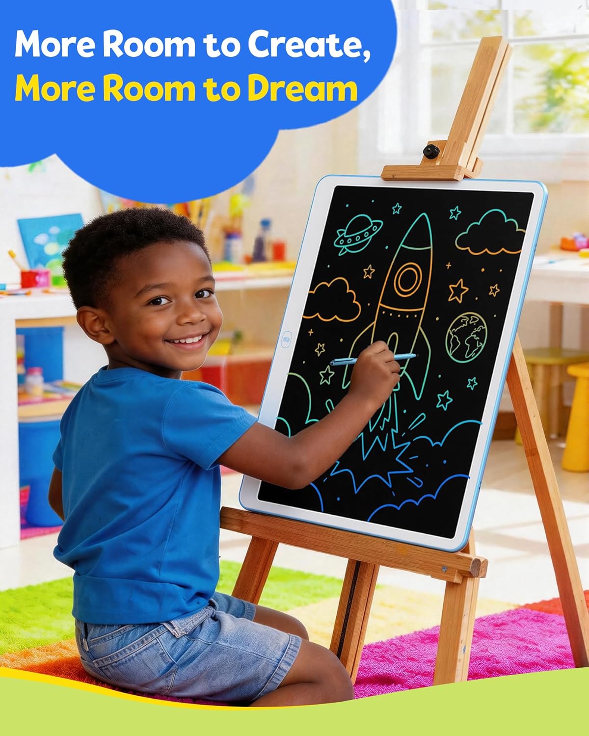 TEKFUN LCD Writing Tablet for Kids, 10-inch Coloring Drawing Pad, Mess Free Doodle Board, Airplane Travel Toys for Boys and Toddlers, Road Trip Essentials, Gifts for 3 4 5 6 7 8 Year Old Girls(Blue)
