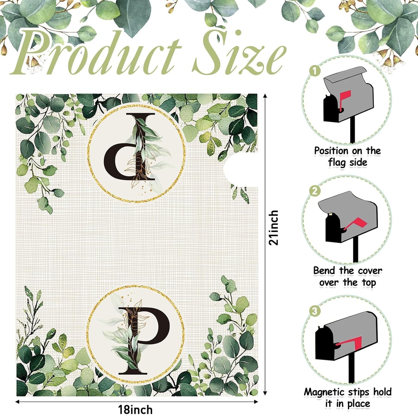 Tiamon Monogrammed L Mailbox Covers Magnetic Eucalyptus Welcome Letter Box Wrap Standard Size 21x18 Inch Spring Summer Leaves Mailbox Decor Eucalyptus Letter Numbers Decoration for Outdoor Garden Yard