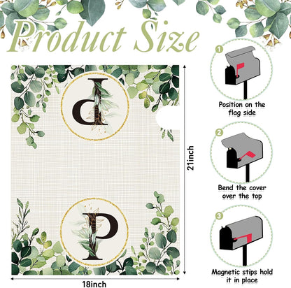 Tiamon Monogrammed L Mailbox Covers Magnetic Eucalyptus Welcome Letter Box Wrap Standard Size 21x18 Inch Spring Summer Leaves Mailbox Decor Eucalyptus Letter Numbers Decoration for Outdoor Garden Yard