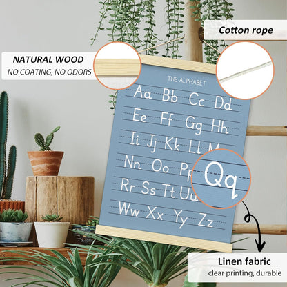 BONETAT Numbers alphabet poster for Nursery Toddlers, Play Room Wall Decor, ABC Wall Chart, Wall Hanging Decor for Toddler Playroom Decor Kids Wall Decor, Wooden Alphabet Banner-A02