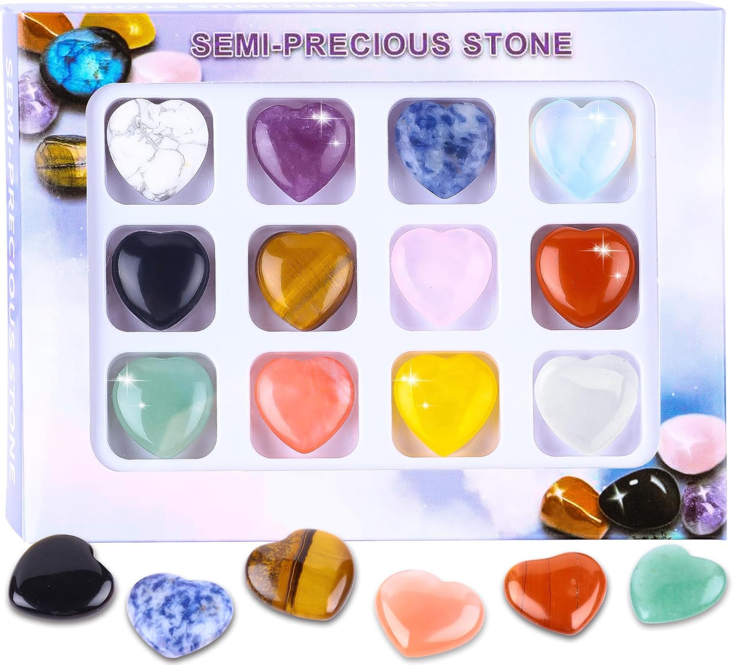 12PCS Natural Star Shaped Gemstones Set 0.8inch Worry Stones Mini Star Crystal Polished Star Pocket Gems Star Shaped for DIY Meditaion Reiki Balancing Decor Rock Kids Beginners