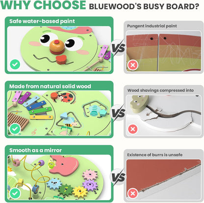 BlueWood Wooden Wall Busy Board Panels, Toddler Learning Activity Center, Montessori Philosophy Sensory, Educational Toys, Conducive to All-Round Development - Whale