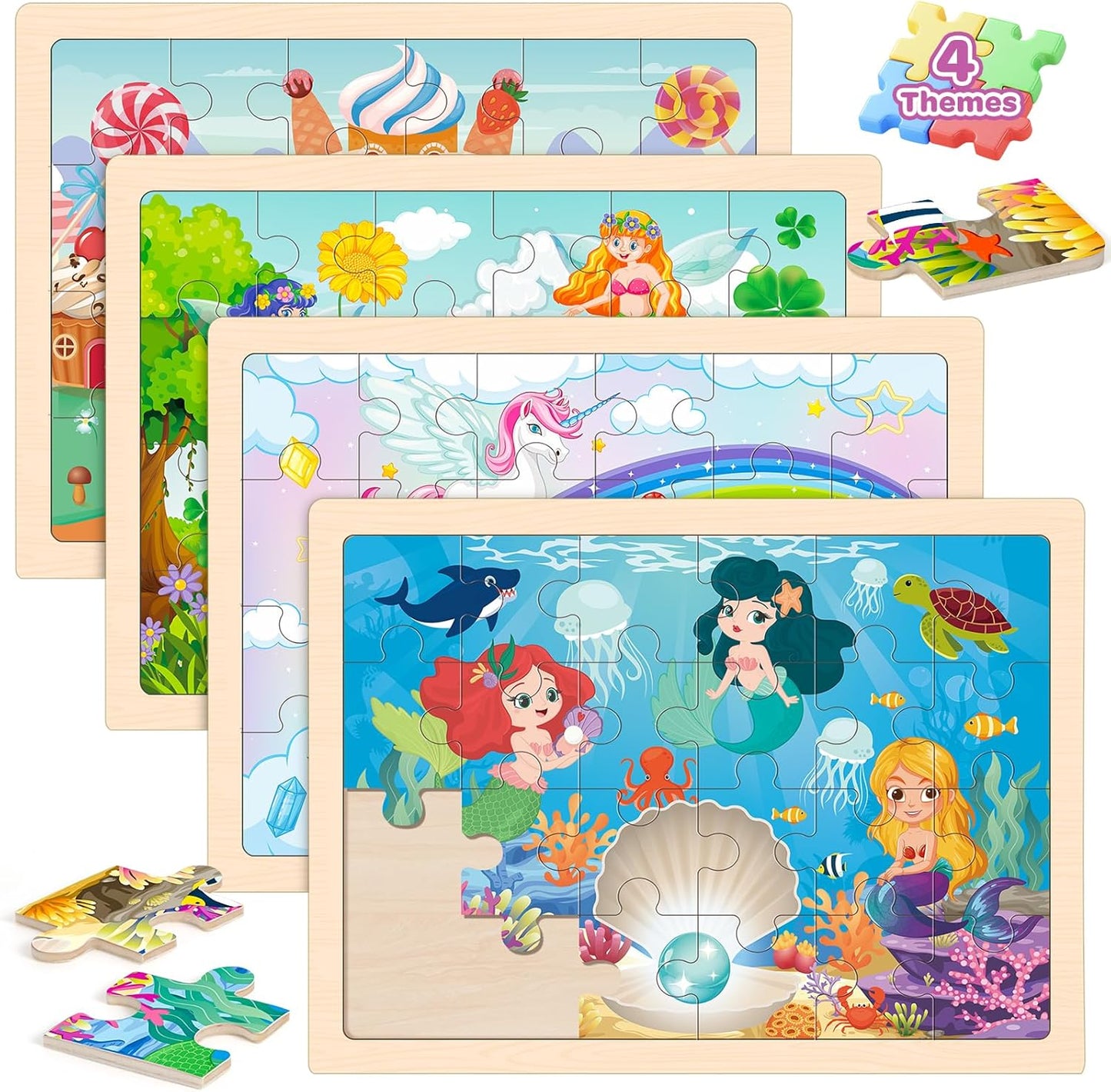 Puzzles for Kids Ages 4-6, 4 Packs 24 Pcs Wooden Jigsaw Puzzles for Toddlers Ages 2-4, Preschool Educational Vehicle Puzzle Toys Gifts for 3 4 5 6 Boys Girls