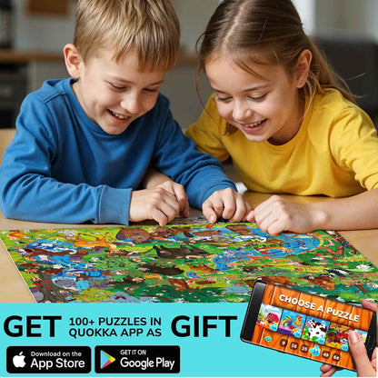 QUOKKA 100 Piece Puzzles for Kids Ages 4-6 – Floor Kids Puzzles Ages 6-8 Year Old – Toy for Learning Forest Animals for 8-10 yo – Jigsaw Toddler Game for Boy and Girl 3-5
