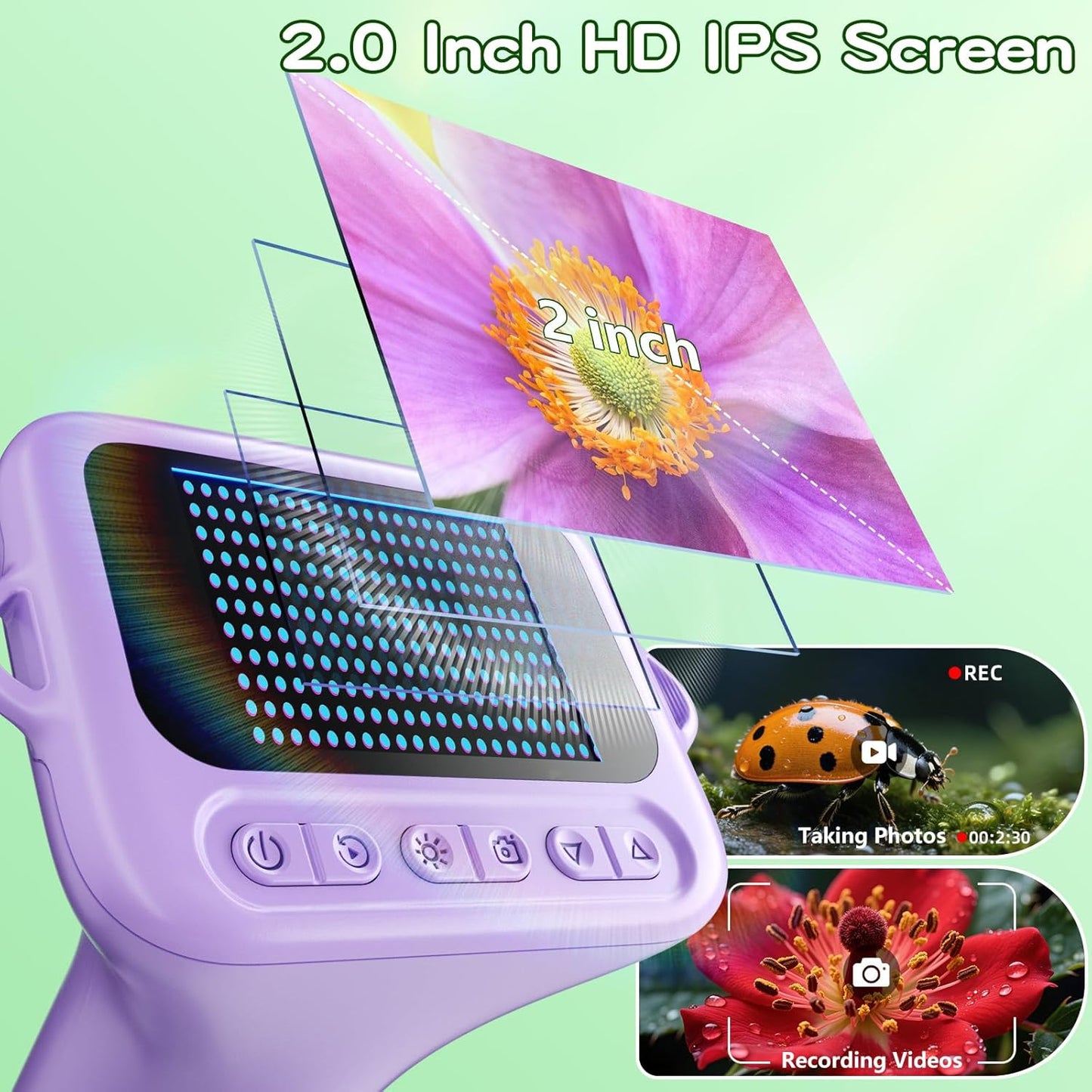 Odatay Microscope for Kids with 12 Slides, 100X-1000X 1080P Digital Handheld Kids Microscope, Mini Portable Pocket Miniscope Science Toys Gifts for 3+ 4 5 6 7 8 9 10 11 12 Year Old Boys Girls, Blue