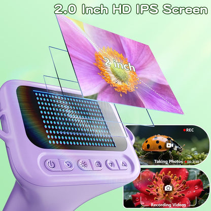 Odatay Microscope for Kids with 12 Slides, 100X-1000X 1080P Digital Handheld Kids Microscope, Mini Portable Pocket Miniscope Science Toys Gifts for 3+ 4 5 6 7 8 9 10 11 12 Year Old Boys Girls, Blue