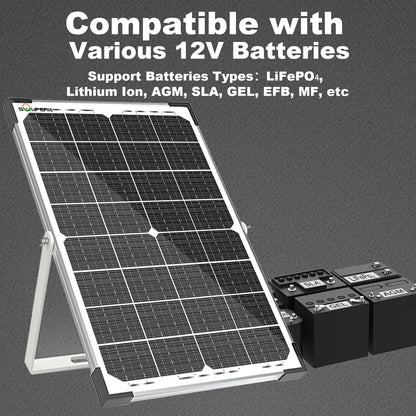 SOLPERK Solar Panel Kit 50W 12V, Waterproof Solar Battery Trickle Charger Maintainer + Waterproof Controller + Adjustable Mount Bracket for Boat Car RV Motorcycle(Without Mounting Bracket)