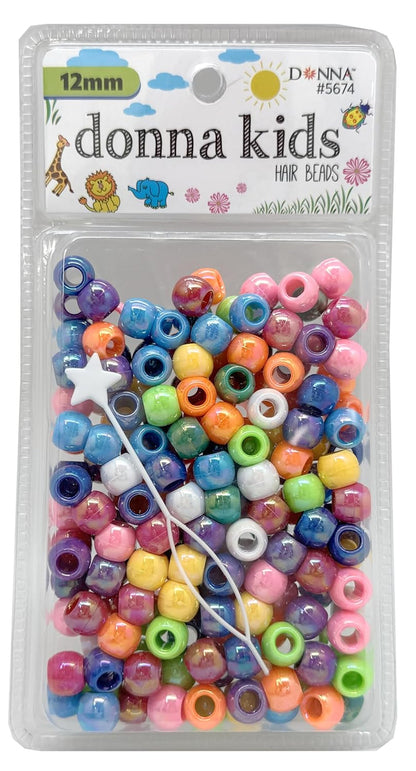 DONNA Kids Hair Beads 12 mm (170 pcs) – Clear Pearl Pony Beads with Threading Tool – Fun Braiding & Craft Accessories for Girls