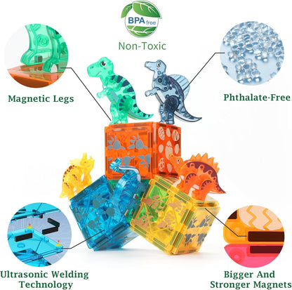 MEGAGONTILES Marble Run Magnetic Tiles Set 120PCS | STEM-Authenticated Magnetic Building Blocks with Marble Track Pieces | Educational Construction Toy for Kids Ages 3–8 (Boys & Girls)