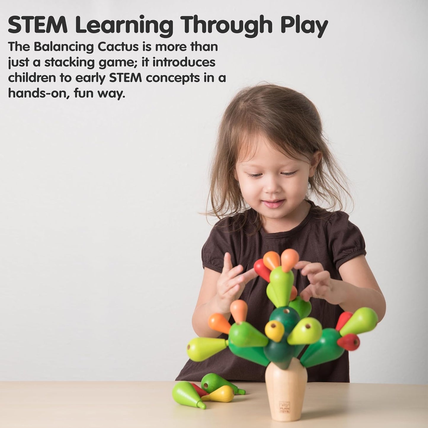 PlanToys® Balancing Cactus | Montessori Wooden Toy for Toddlers | STEM Game for Fine Motor Skills, Logic & Coordination | Eco-Friendly Educational Toy for Kids Ages 3+