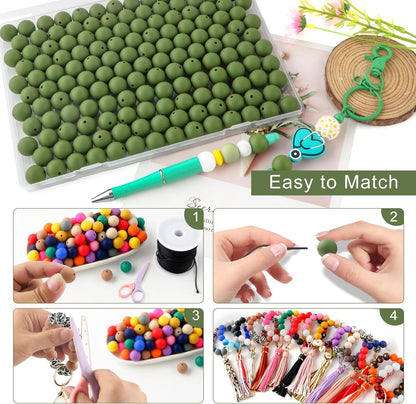 65Pcs 19mm Silicone Beads for Keychain Making Bracelet Necklace, Bulk Round Silicone Beads for Pens（Christmas Green） - Colors B