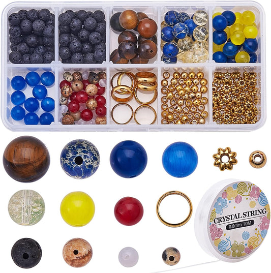 SUNNYCLUE 1 Box 300+Pcs DIY 10 Sets Solar System Bracelets Kit Universe Galaxy The Nine Guardian Planets Bracelet Necklace Tiger Eye Bead Natural Gemstone Beads for Jewelry Making Kits Craft