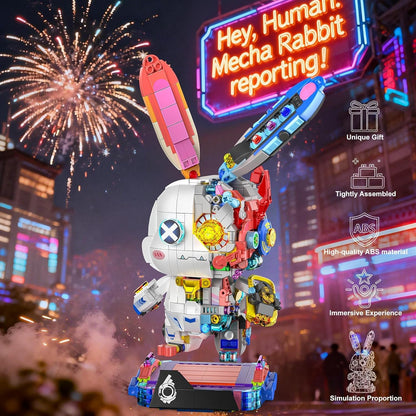 Mechanical Bunny Building Set for Adults,LED Light-Up Eyes Cute Cyberpunk Bunny Building Toy with Display Stand,STEM Poseable Animal Model Kit for Kids,for Boys Girls 8-14+ (1377PCS)