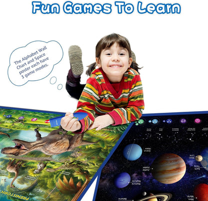 Qiaojoy Bilingual Interactive World Map for Kids Learning and Educational Toys, Talking Electronic Kids World Map i-Poster Geography Games Ages 3 to 12 Years Old, Custom Talking Birthday Gifts Card