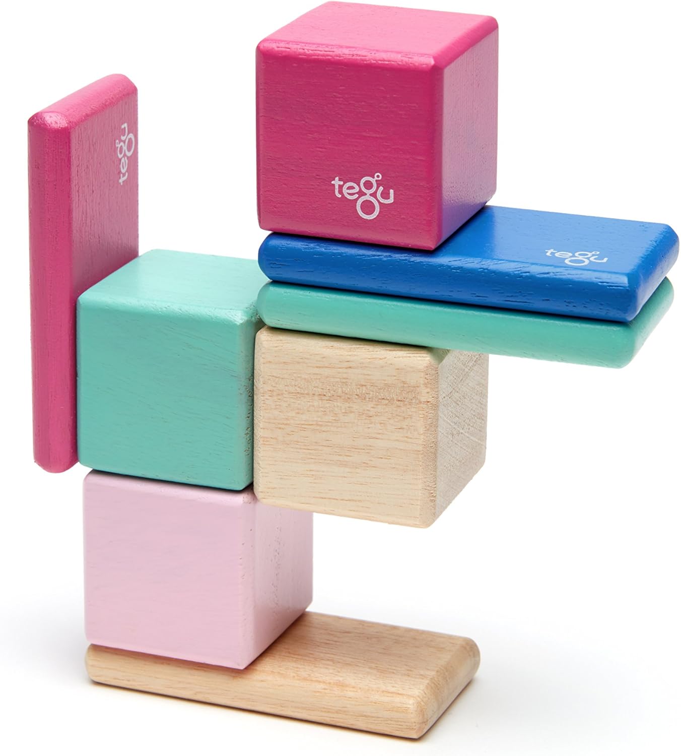 8 Piece Tegu Pocket Pouch Magnetic Wooden Block Set, Tints