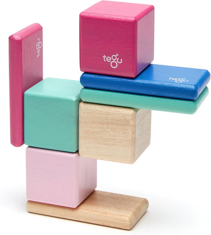 8 Piece Tegu Pocket Pouch Magnetic Wooden Block Set, Tints