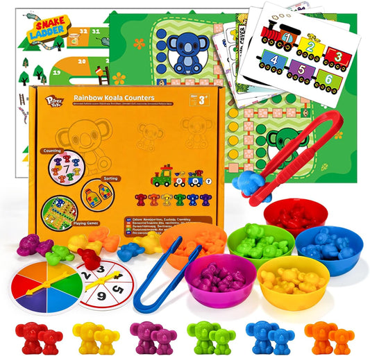Pairez Toys Counting Toys for Toddlers, 60 Rainbow Koala Counters w/Sorting Bowls, Color Sorting, Counting & Math Manipulatives, Preschool Homeschool & Classroom Early Learning Supplies