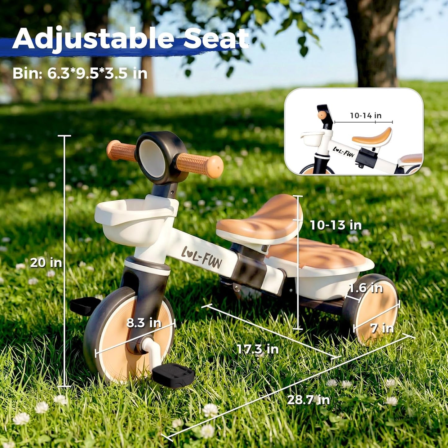 Tricycle for Toddlers 1-3 Years Old Toy, Adjustable Kids Bike for Boys Girls Birthday Gift Age 2-4, Baby Trike with Storage Baskets & Removable Pedals