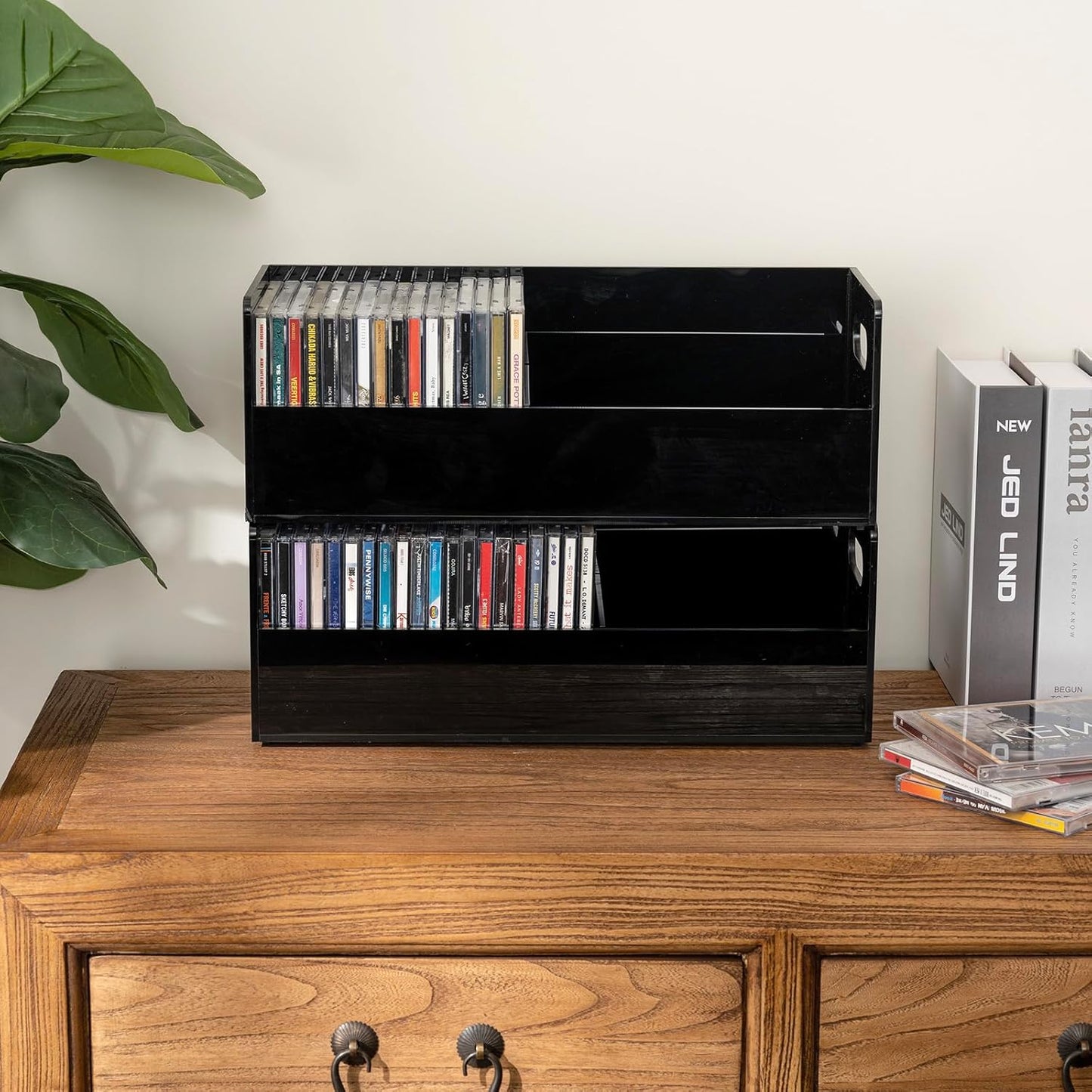 MyGift Modern Premium Clear Acrylic Stackable CD Holder Rack with Cutout Carrying Handles, Compact Disc Jewel Case Display Crate, Media Storage Organizer