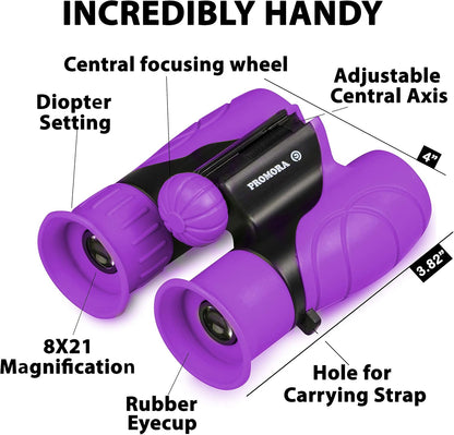 Binoculars for Kids – Perfect Toy for Little Boys and Girls – Extensive Set Incl. Magnifying Glass & Compass – Powerful Magnification 8X21 – 3 to 12 Year Old Kids for Toddler
