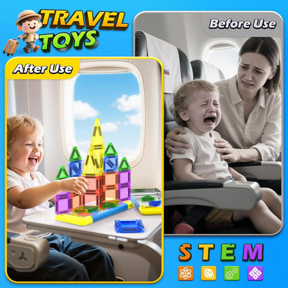 Soyee Magnetic Tiles Toddler Toys Travel Essential Games Magnet Building Blocks STEM Sensory Educational Toys for 3 4 5 6 7 8+ Year Old Boys Girls Christmas Birthday Gifts