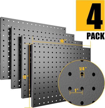 Spampur Peg Board, 4 Pack Metal PegBoard Organizer with Accessories, White Pegboard Panels with 50 Pcs Hooks and Baskets, Wall Organizer for Office, Craft Room Organization, Garage, Sewing Room