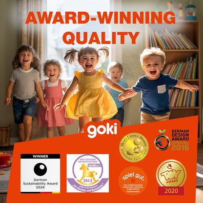 GOKI Wooden Puzzles for Toddlers 1-3 Farm Animal Peg Puzzle with Jumbo Knobs Ages 1+ Educational Montessori Toys for Shape Recognition & Fine Motor Skills - 9 Pieces-Designed with Love in Germany