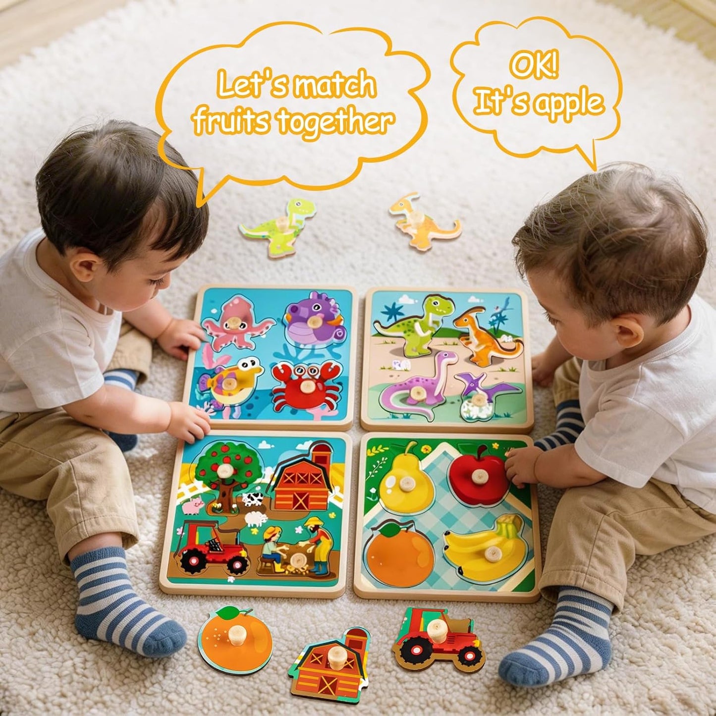 Wooden Puzzles for Toddler Peg Puzzle Toys, Wooden Jigsaw Puzzles Zoo Animal Patterns Puzzle with Handles Educational Montessori Puzzles