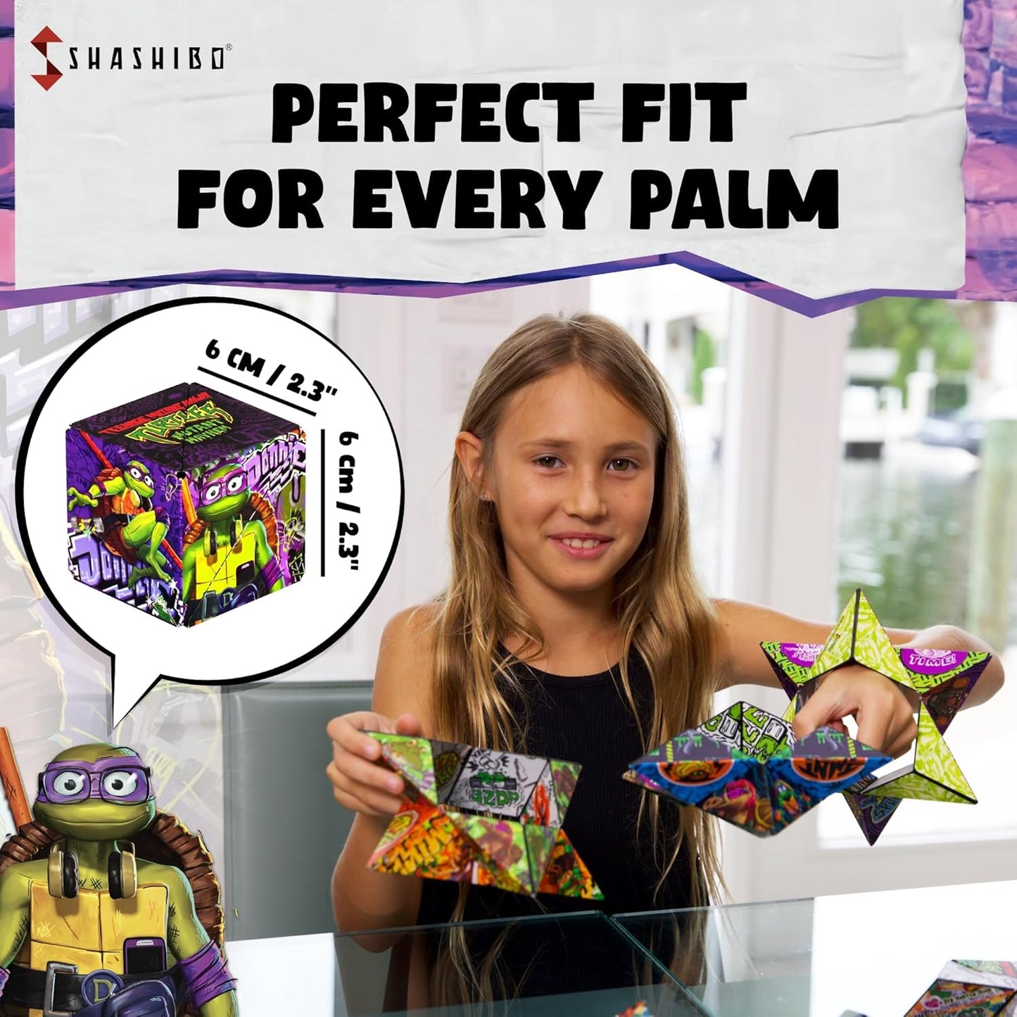 SHASHIBO Teenage Mutant Ninja Turtles Shape Shifting Box - STEM Magnetic Fidget Cube that Transforms Into Over 100 Shapes, Download Fun in Motion Toys Mobile App (Raphael)