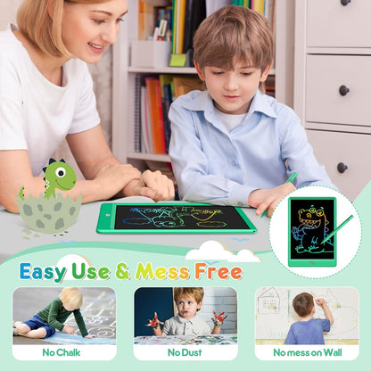 FLUESTON LCD Writing Tablet for Kids, 10 Inch Doodle Board, Colorful Drawing Pad for Toddler, Educational Travel Toy Gifts for 3-8 Year Old Girls Boys, Erase Lock Writing Board