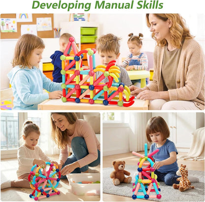 COUOMOXA Magnetic Toy Montessori for Kids: 3 4 5 6 7 8 9 10 11 12 Years Old Kids Building Sticks - Magnetic Creative Toy Age 3-12 Playroom Family - Christmas Birthday Gift for Boys Girls