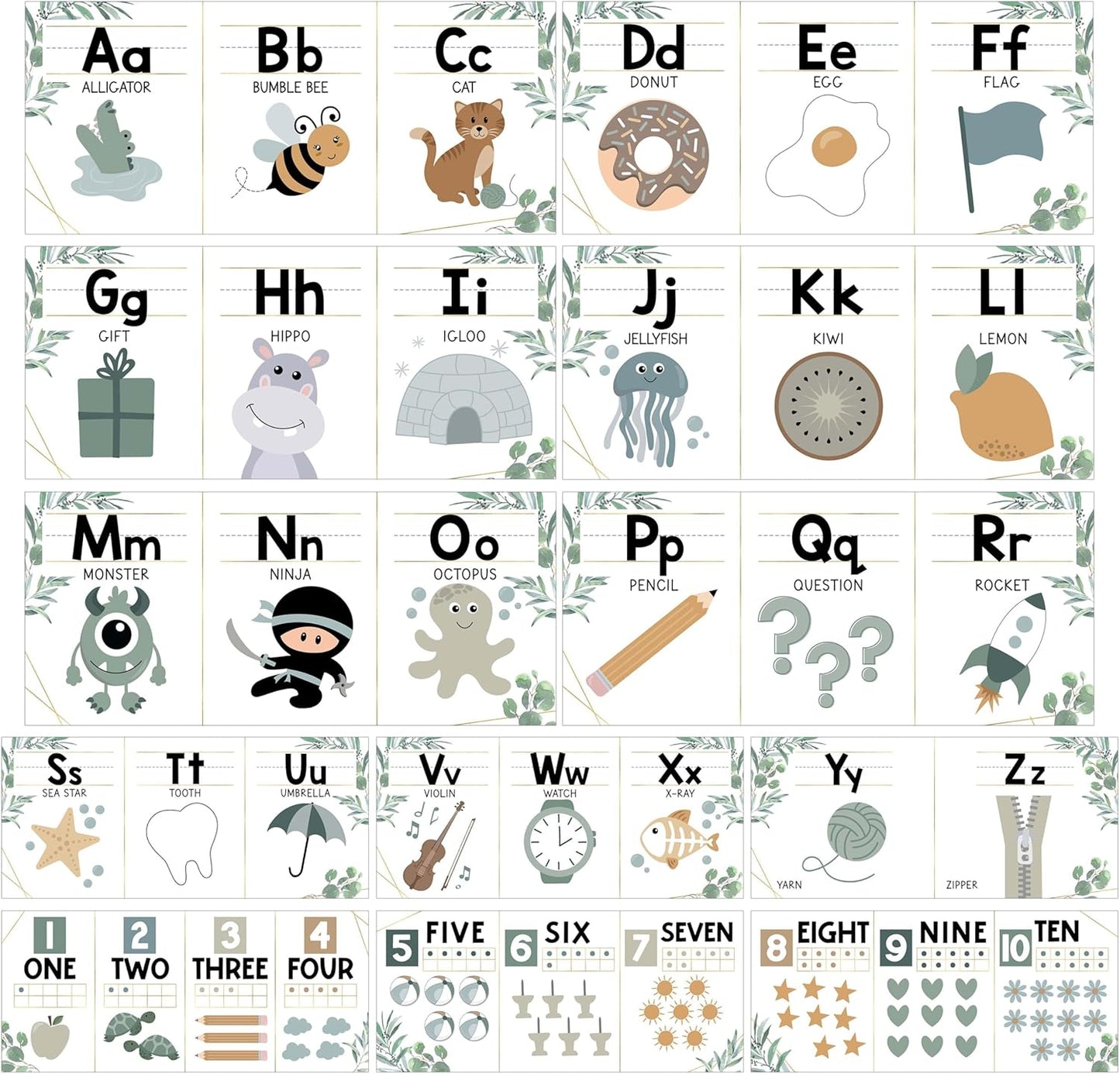 Hadley Designs Alphabet for Classroom Wall Decor - ABC Posters for Classroom Wall Chart Preschool & Kindergarten, ABC Letters & Number Line Elementary, Alphabet Cards, Pastel Classroom Decor