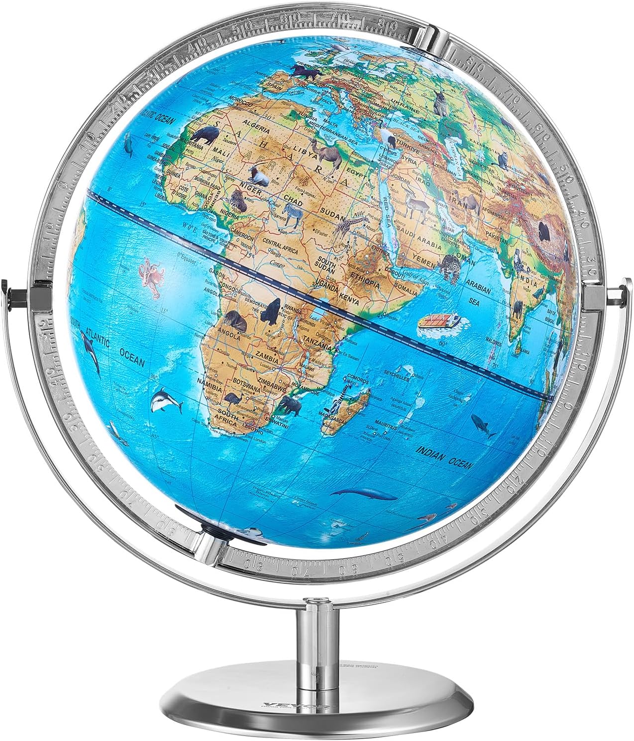 VEVOR Educational World Globe, 10 in/254 mm, Interactive Globe for Kids, with AR Golden APP, 720° Rotation, LED Night Lighting, 197 National Geographic Knowledge, STEM Toy, for Children Ages 4–10