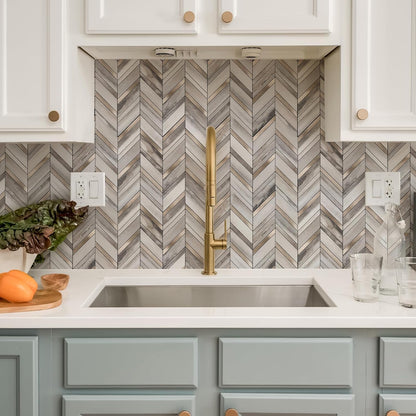 Yipscazo 10 Sheets Herringbone Backsplash Peel and Stick Tile, Marble Calacata Mixed Metal Gold PVC Stick on Backsplash for Kitchen, Waterproof Self Adhesive Wall Tile for Bathroom