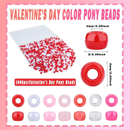 Red Pony Beads 1000Pcs 9mm Pony Beads Bulk Red Perler Beads for Friendship Bracelets Kandi Beads Hair Beads for Braids Beads for Crafts