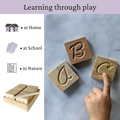 Montessori Cursive Wooden Alphabet Tracing | Preschool Learning Letter Tracing | ABC Flash Cards | Double Sided Uppercase and Lowercase | Includes Storage Box and Stylus Pen | Set of 26 Pieces