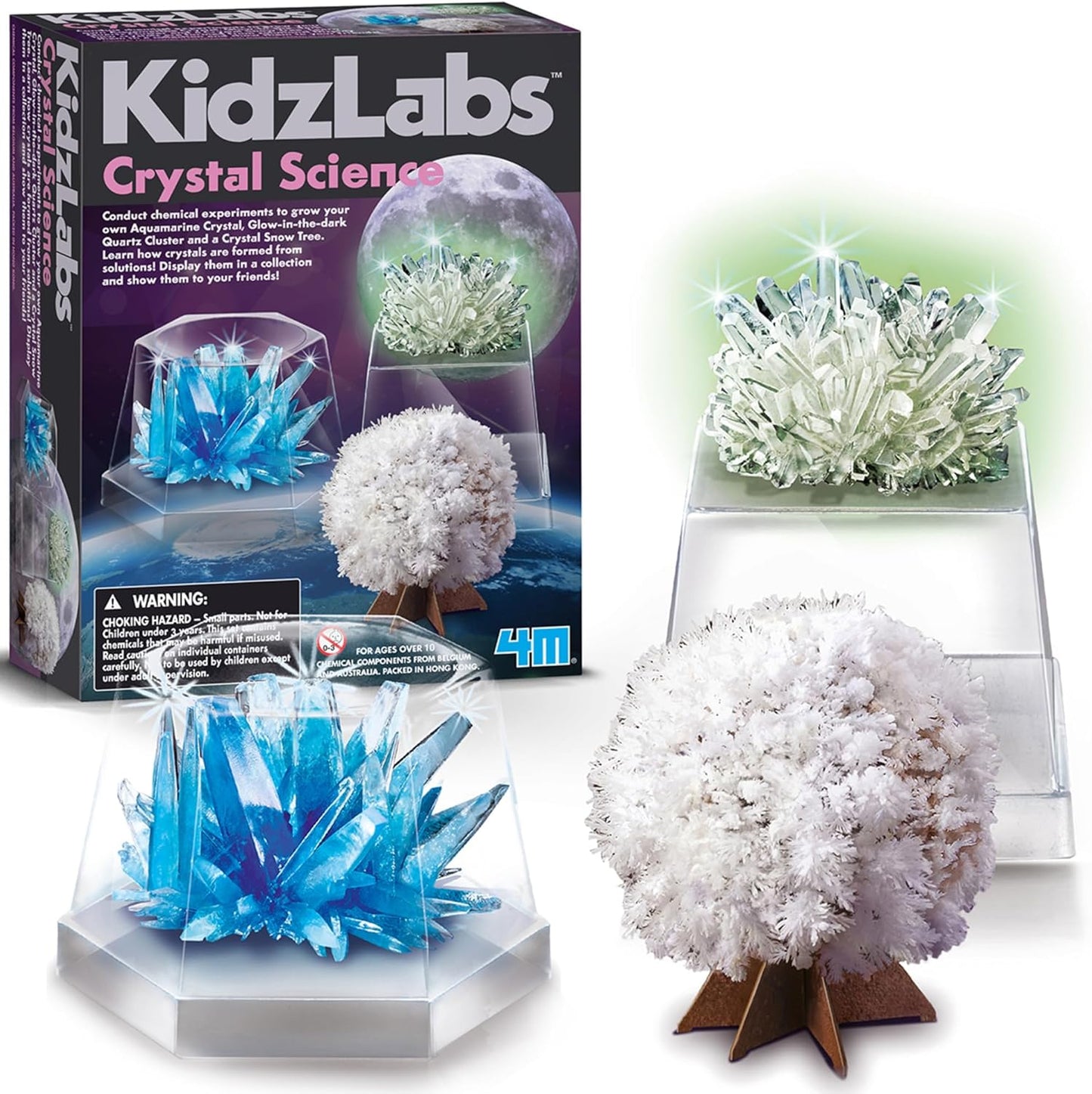 4M: KidzLabs - Crystal Science Kit - Grow 3 Unique Shaped Crystals, DIY STEM Craft, Mix Compounds & Observe Growth, Geology-Chemistry-Science, Kid 10+