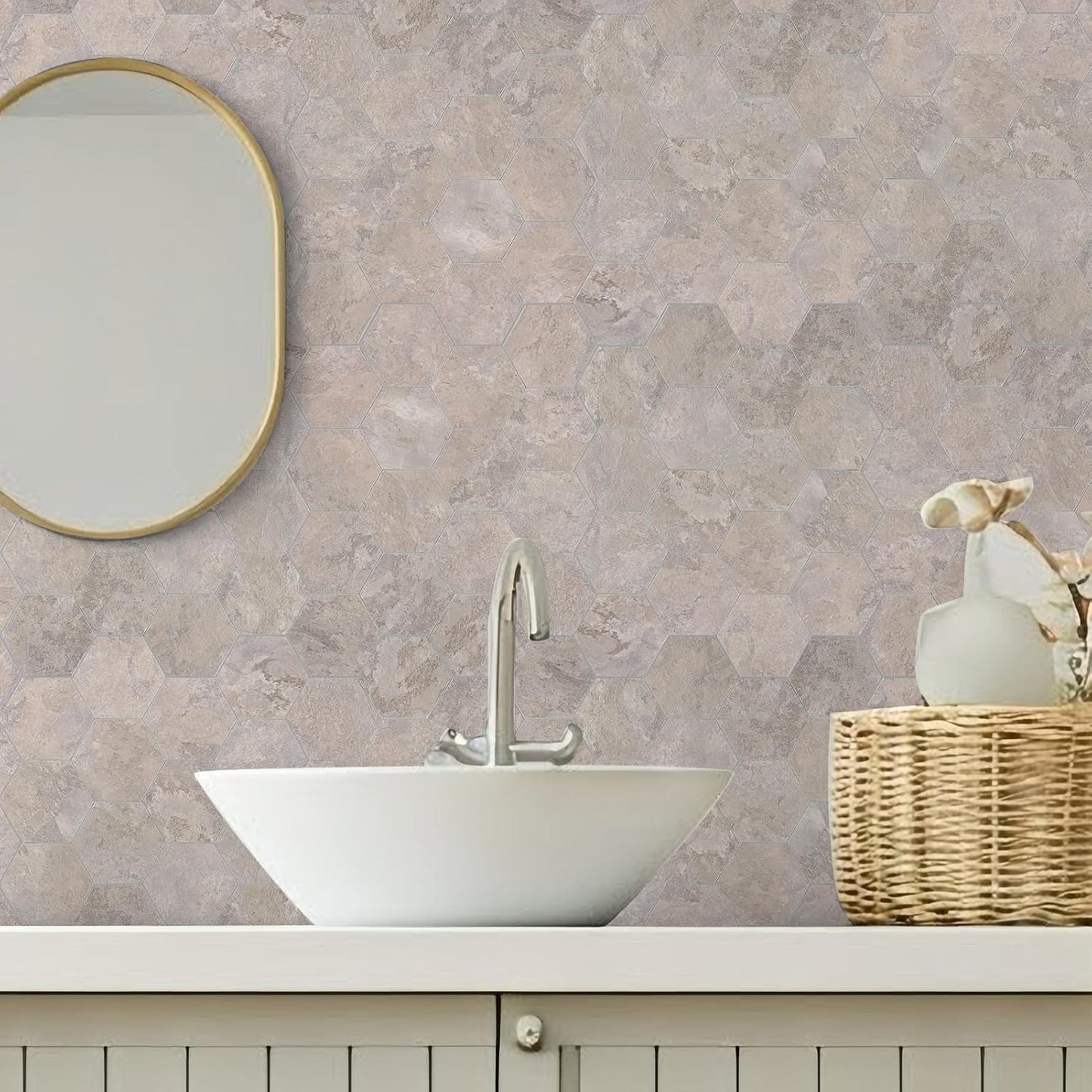 Yipscazo 10 Sheet Hexagon Peel and Stick Backsplash,Self Adhesive Luxury Faux Marble Tile, Asenka Beige Wall Tile for Kitchen, Stick on Backsplash Tiles for Bathroom,RV,Laundry