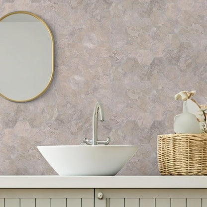 Yipscazo 10 Sheet Hexagon Peel and Stick Backsplash,Self Adhesive Luxury Faux Marble Tile, Asenka Beige Wall Tile for Kitchen, Stick on Backsplash Tiles for Bathroom,RV,Laundry
