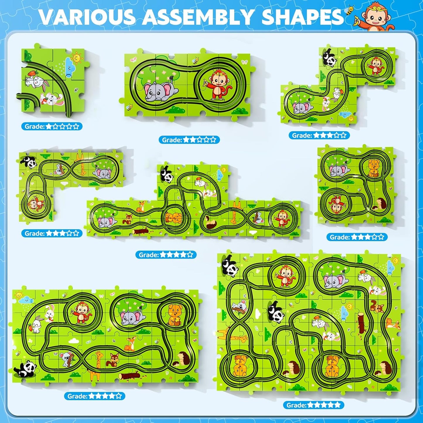 Beby Buty 64PCS Puzzle Track Car Set Toys for Kids Boys, Toddler Toys Gifts for 3 4 5 Year Old, Floor Puzzle Tracks Car for Boys Ages 3-5 4-6, for 3 4 5 6 Year Old