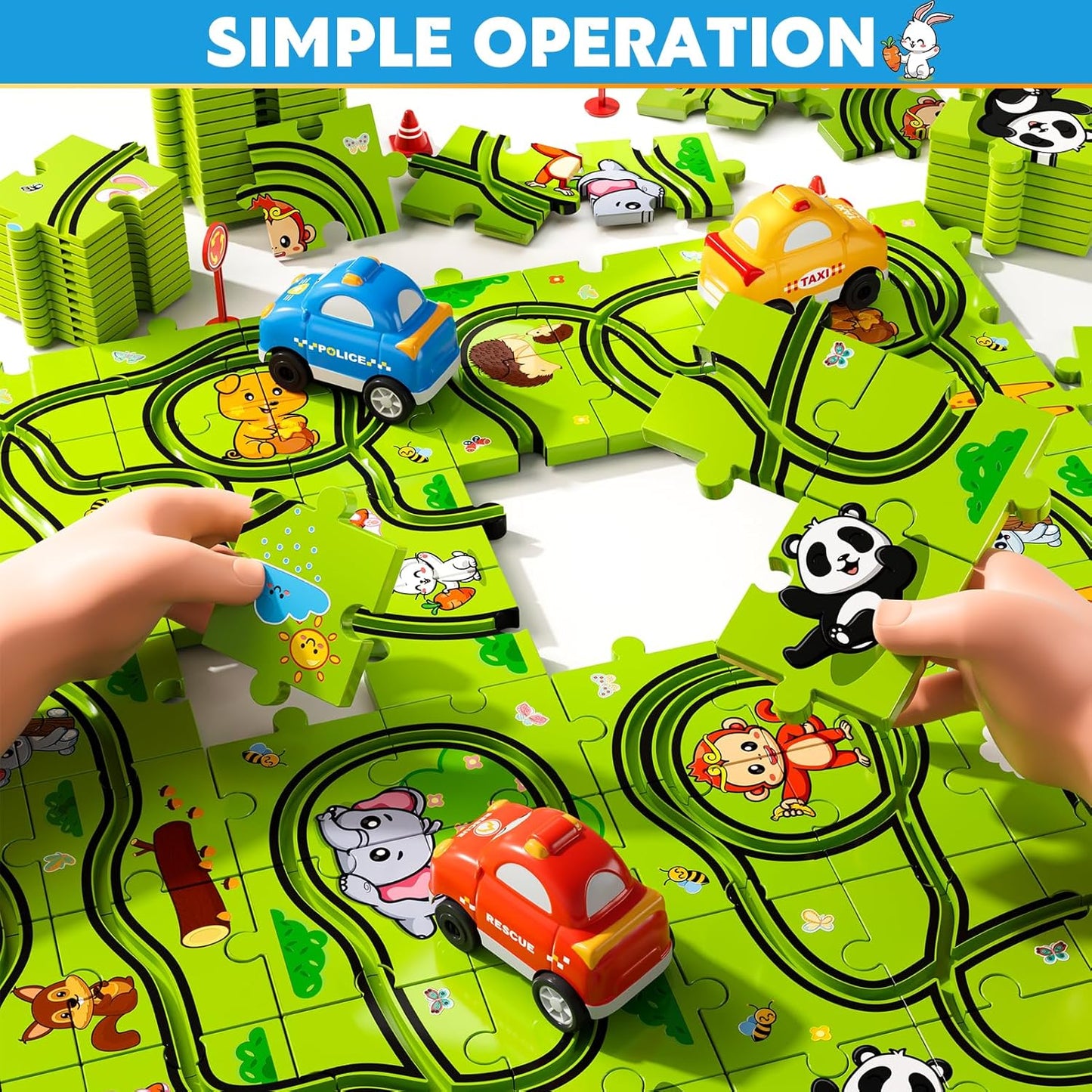 Beby Buty 64PCS Puzzle Track Car Set Toys for Kids Boys, Toddler Toys Gifts for 3 4 5 Year Old, Floor Puzzle Tracks Car for Boys Ages 3-5 4-6, for 3 4 5 6 Year Old